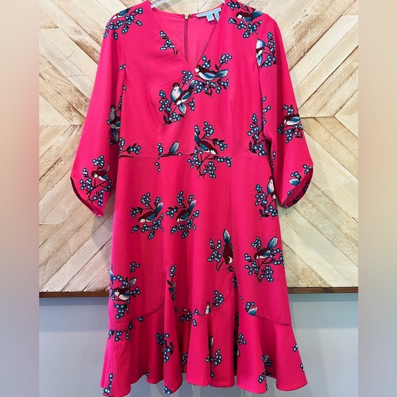 Draper James Magnolia Mockingbird Bell Sleeve A-Line Dress Size 10 Tulip Hem - Picture 2 of 6